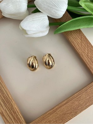Nergis Collection Kadın 14K Çelik Gold Plaka Vintage Küpe