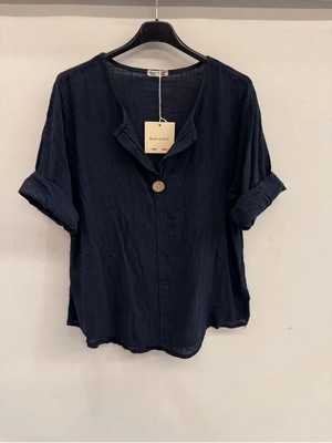Della Moor Lacivert Italyan Açık Yaka Yarım Kol Oversize Bluz 40 - 44 Beden