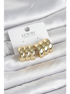 Ergün Store Pirinç Gold Renk Üçlü Görünüm Kadın Küpe - Lisinya