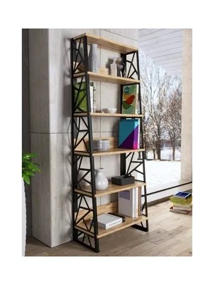 Vivense Albatros Metal Kitaplık, 5 Raflı, Atlantik Çam Siyah