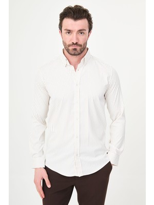 MCR Çizgili Slim Fit Dik Yaka Erkek Gömlek