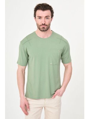 MCR Düz Slim Fit Bisiklet Yaka Cepli Bi-Stretch Interlok Erkek T-Shirt