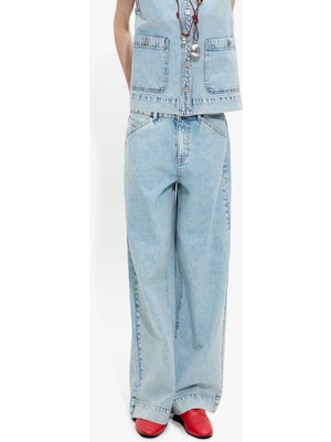 Parfois Kadın %100 Pamuklu Geniş Paça Denim Pantolon