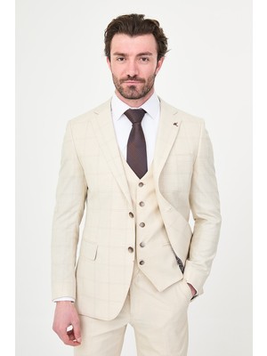 MCR Ekoseli Slim Fit Mono Yaka Erkek Takım Elbise