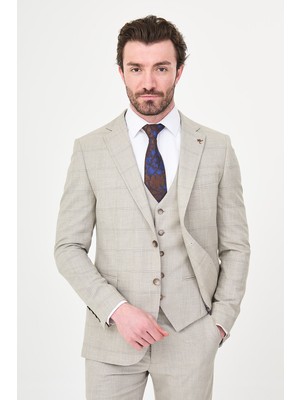 MCR Ekoseli Slim Fit Mono Yaka Erkek Takım Elbise