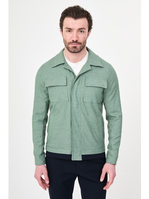 MCR Düz Slim Fit Gömlek Yaka Gizli Düğme Erkek Mont