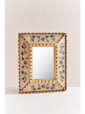 Paşabahçe Mini Çiçekli Krem Duvar Aynası 35X25 cm (25X35 Cm) - 1 Adet