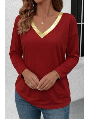Secret Sita Kadın Uzun Kollu V Parlak Yaka Detaylı Viskon Bluz