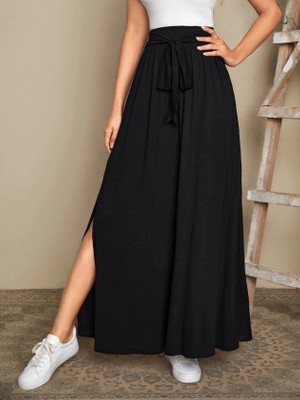 Secret Sita Kadın Yüksek Bel Bei Kuşaklı Yandan Yırtmaçlı Uzun Sandy Etek