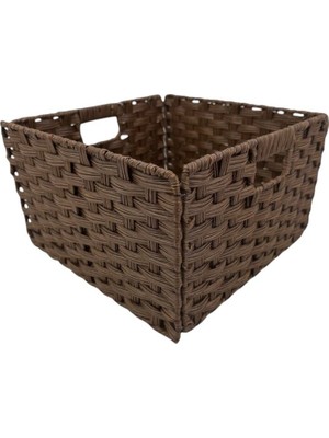 Otantik Çarşı Hasır  Plastik Örme Katlanır Sepet  Organizer 33X33X21 Cm.