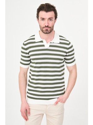 MCR Çizgili Slim Fit Apaç Yaka Erkek Triko T-Shirt