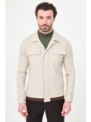 MCR Düz Slim Fit Gömlek Yaka Gizli Düğme Erkek Mont