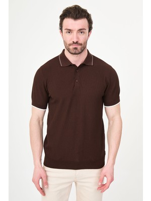 MCR Desenli Slim Fit Polo Yaka Düğmeli Erkek Triko T-Shirt