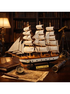 Hediye Filesi Kişiye Isme Özel Mega Boy 50 x 50 cm El Yapımı Ahşap Yelkenli Gemi Maketi – Vıp Premium Hediye 533-C