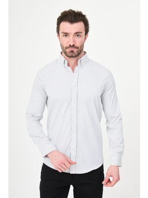 MCR Çizgili Slim Fit Dik Yaka Erkek Gömlek