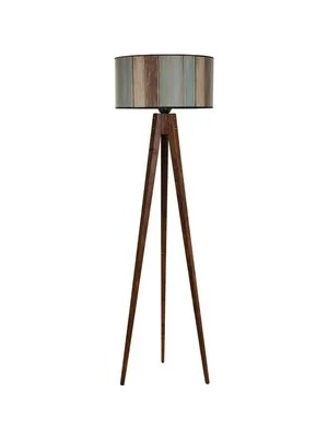 Vivense Tripod Silindir Lambader, Ceviz Ayak, Renkli Abajurlu