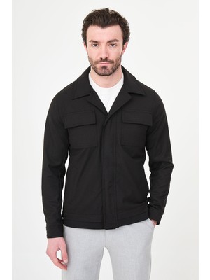 MCR Düz Slim Fit Gömlek Yaka Gizli Düğme Erkek Mont