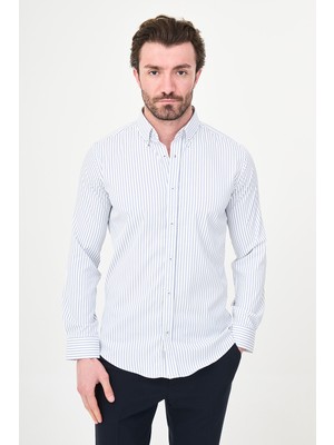 MCR Çizgili Slim Fit Dik Yaka Erkek Gömlek