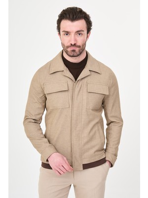 MCR Düz Slim Fit Gömlek Yaka Gizli Düğme Erkek Mont