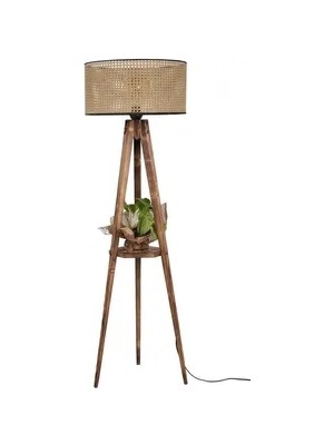 Vivense Sehpalı Yanık Silindir Rattan Abajurlu Tripod Lambader