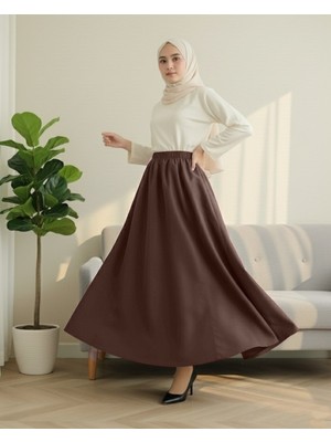 Moda Morfo Beli Lastikli Cepli Paraşüt Etek  -Kahve