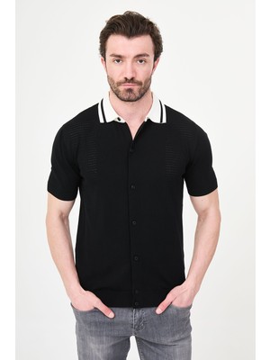 MCR Düz Slim Fit Polo Yaka Düğmeli Kısa Kol Erkek Triko T-Shirt