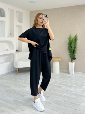 Secret Sita Kadın Kısa Kollu Bisiklet Yaka Viskon Iki Iplik Bluz ve Pantolon Ikili Takım