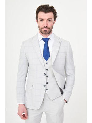 MCR Ekoseli Slim Fit Mono Yaka Erkek Takım Elbise