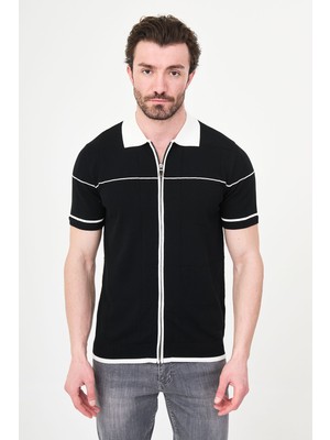 MCR Düz Slim Fit Polo Yaka Fermuarlı Kısa Kol Erkek Triko T-Shirt