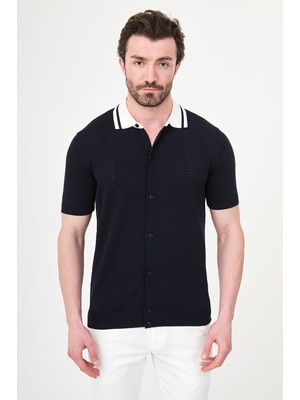 MCR Düz Slim Fit Polo Yaka Düğmeli Kısa Kol Erkek Triko T-Shirt