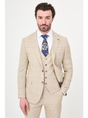 MCR Ekoseli Slim Fit Mono Yaka Erkek Takım Elbise
