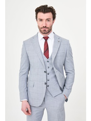 MCR Ekoseli Slim Fit Mono Yaka Erkek Takım Elbise