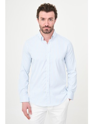 MCR Çizgili Slim Fit Dik Yaka Erkek Gömlek