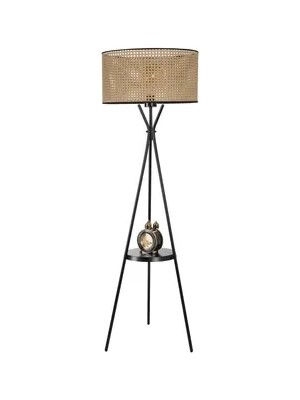 Vivense Venedik Sehpalı Silindir Rattan Abajurlu Lambader, Siyah