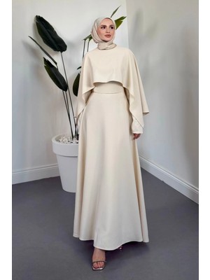 Merven Akyüz Coralie Pelerinli Mevlana Elbise Krem