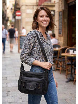 Mox Studio Yıkama Deri Omuz Çantası Çok Bölmeli Gözlü Kadın Çanta Çapraz Askılı Çapraz Askılı Çok Gözlü Anne Kol Çapraz Çanta