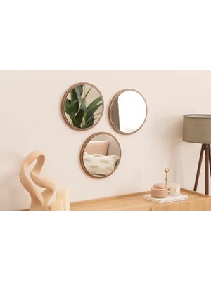 Vivense Dfn Wood Mdf Üçlü Yuvarlak Duvar Aynası, Kahverengi, 35X35