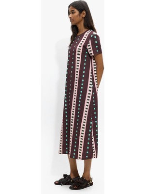 Parfois Kadın Kontrast Detaylı Uzun Desenli Elbise