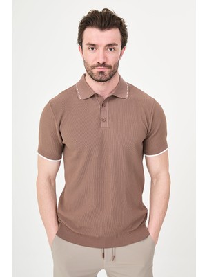 MCR Desenli Slim Fit Polo Yaka Düğmeli Erkek Triko T-Shirt