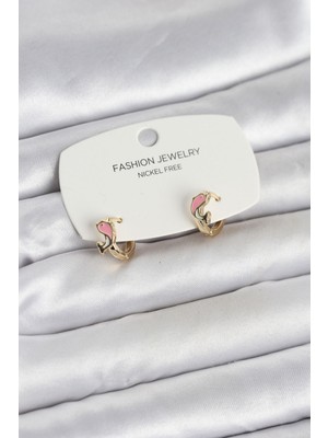 Ergün Store Pembe Yunus Balığı Model Gold Renk Pirinç Çocuk Küpe - Lisinya