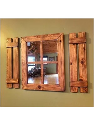 Vivense Dfn Wood Rustik Dikdörtgen Pencere Ayna, Kahverengi, 50X65