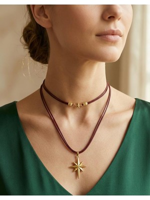 Vintage Takı Vintage Otantik Bohem Tasma Choker Kolye Kırmızı Ip ve Yıldız