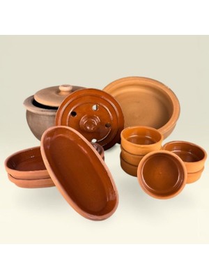 AdenArt Güveç Çeyiz Seti 1 El Yapımı Doğal 5 Set 13 Parça