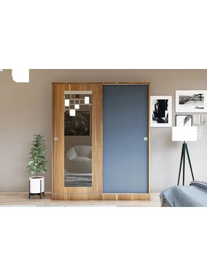 Vivense Sedef Aynalı Gardırop, Sürgü Kapaklı, Antrasit Ceviz