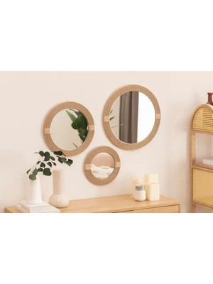 Vivense Dfn Wood Jut Halatlı Üçlü Yuvarlak Dekoratif Duvar Aynası