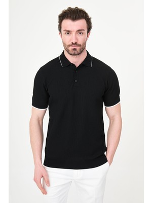 MCR Desenli Slim Fit Polo Yaka Düğmeli Erkek Triko T-Shirt
