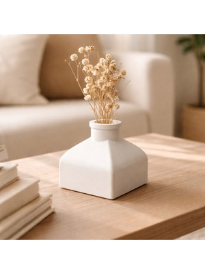 Mireva Minimalist Beyaz Mini Vazo, El Yapımı Taş Tozu, 7 Cm, Mat Finish, Japandi & Iskandinav Stil, Masa Üstü Dekor