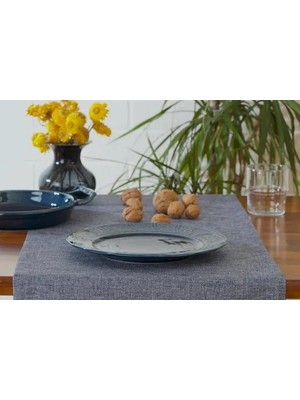 Vivense Massarelli Düz Keten Runner, Lacivert