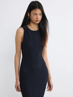 LC Waikiki Lcw Vision Lacivert Dokulu Büzgülü Bodycon Elbise