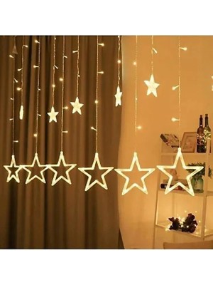 Celisse 8 Fonksiyonlu Dekoratif Yıldız LED 12 Sarkıt Yıldızlı 138 LED Işık Dekoratif Saçak LED Perde LED